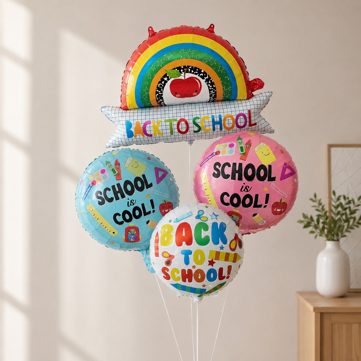 Rainbow back to school helium balloon