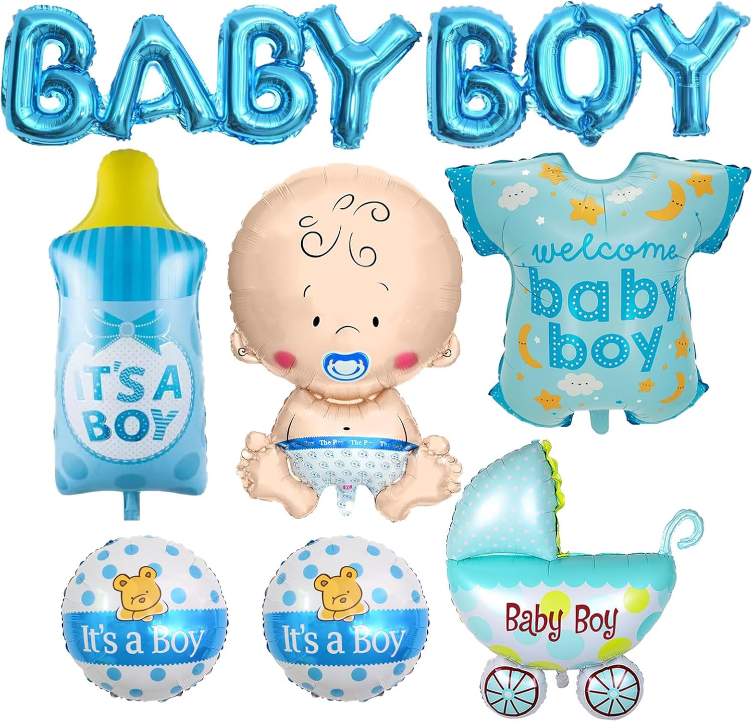 8 Pcs Baby Boy Balloons, Blue Baby Shower Balloons Decorations for Boy, Its A Boy Balloon