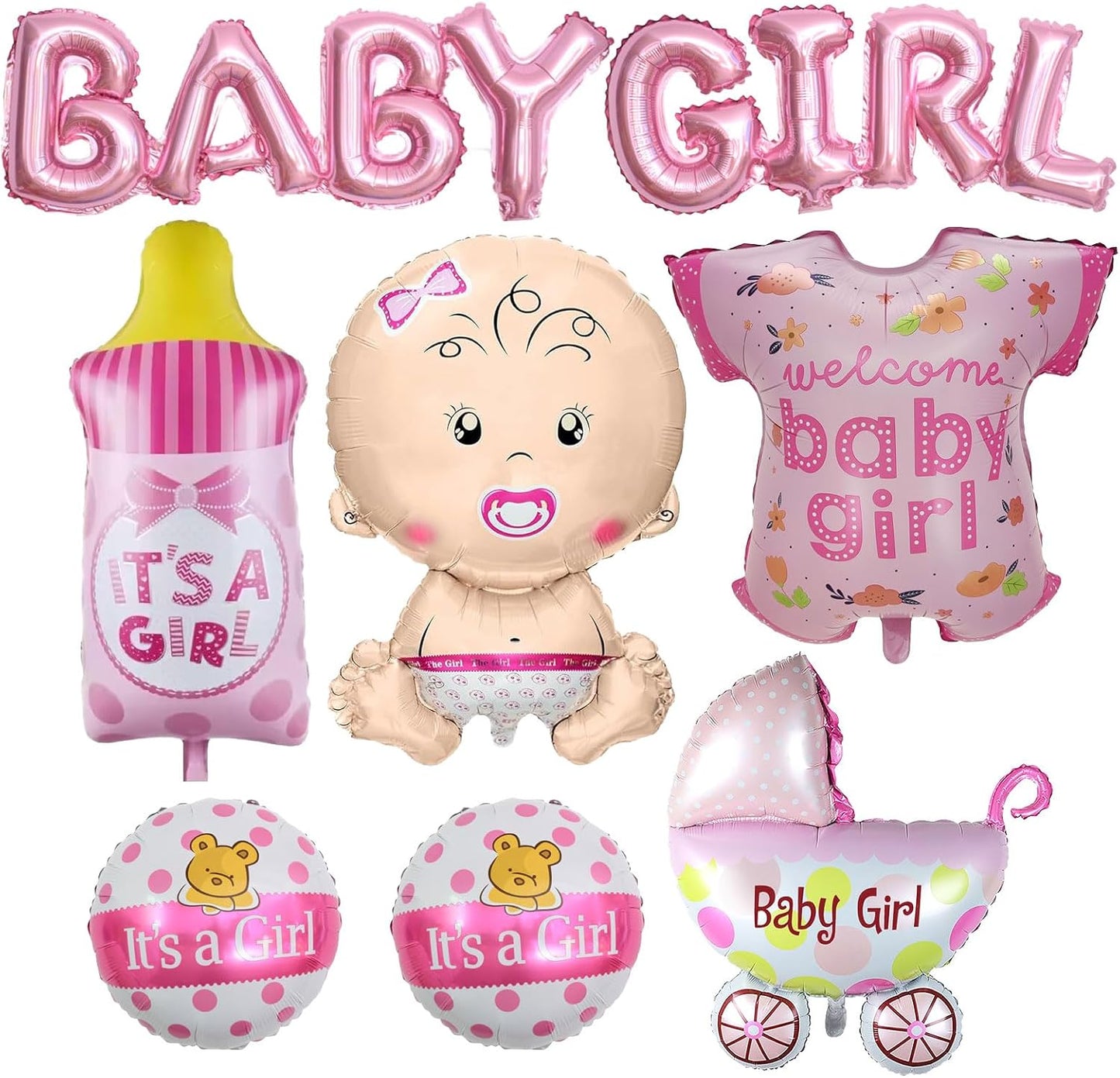 8 Pcs Baby girl Balloons, pink Baby Shower Balloons Decorations for girl , Its A girl Balloon
