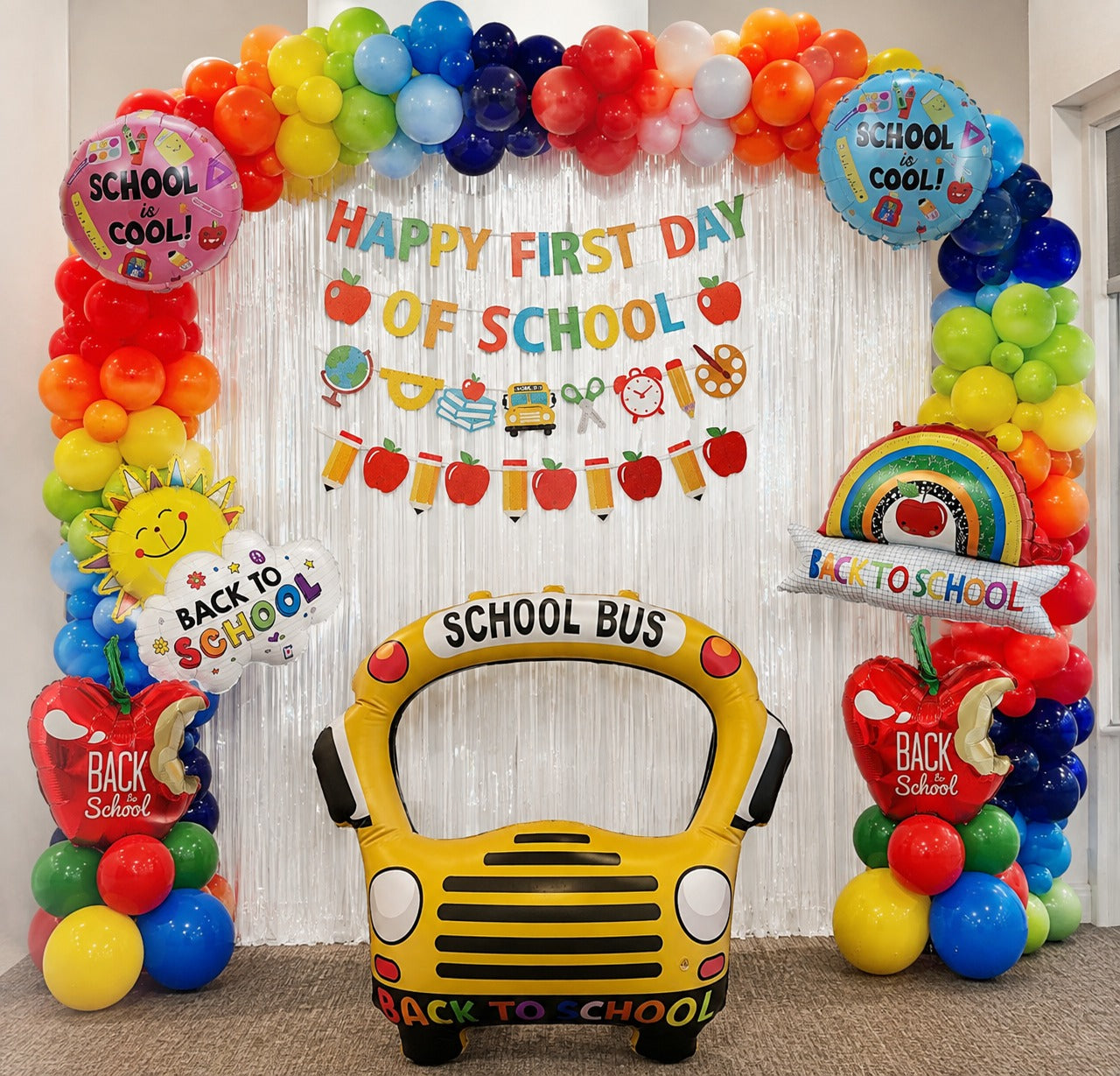 Back to School arch and balloon decoration