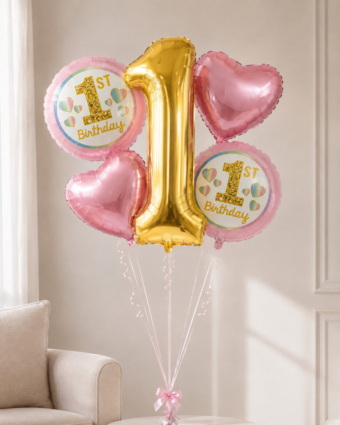 First birthday pink foil helium balloon