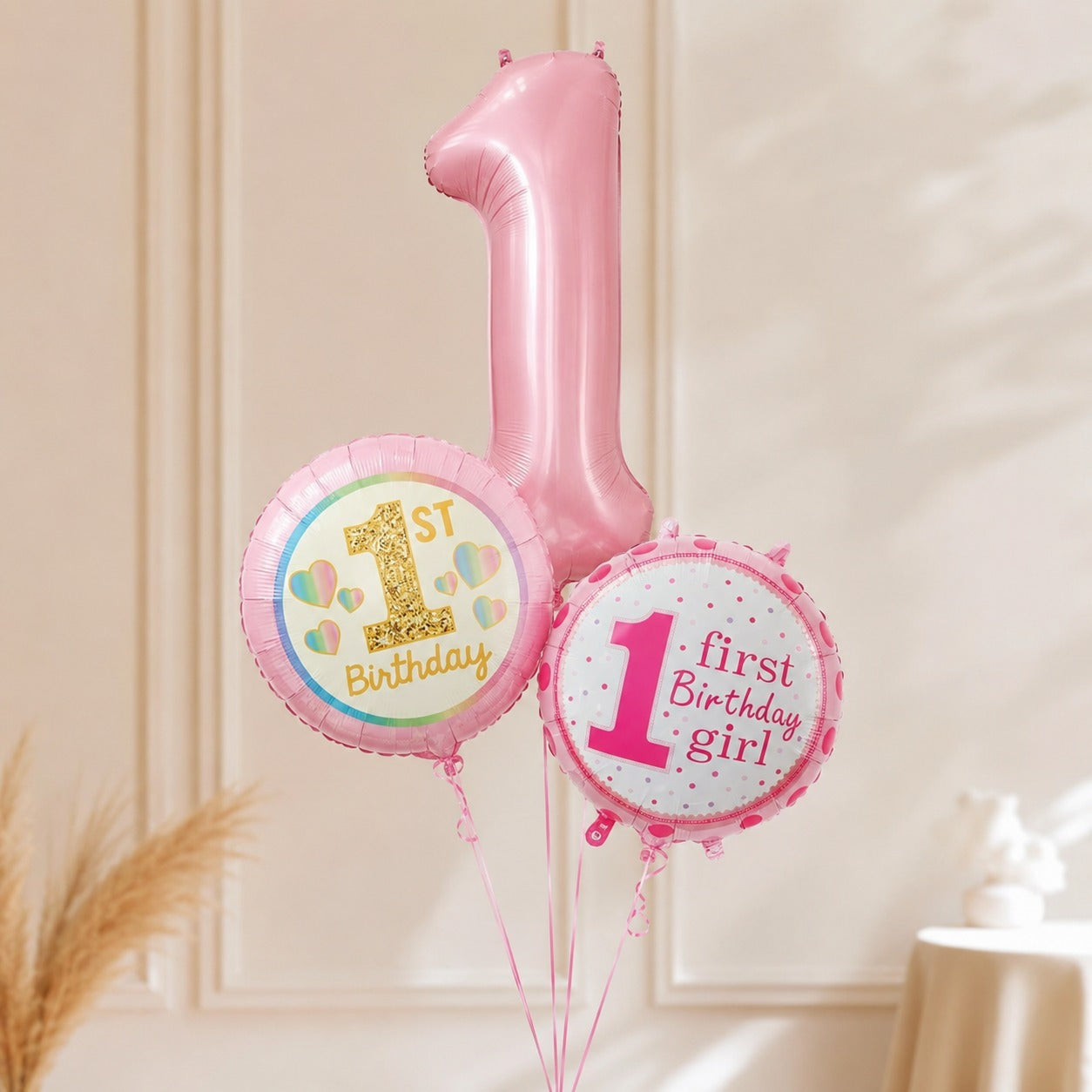 First birthday decoration pink 3pcs bunch
