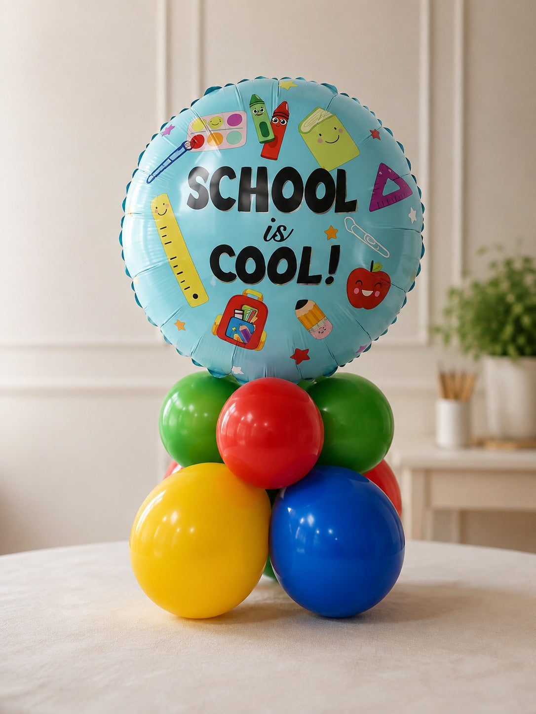 Back to school  air filled table center piece  school is cool