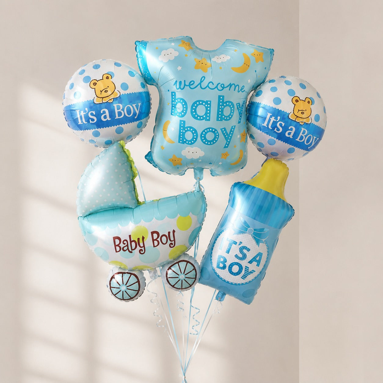 Welcome baby boy 5 pcs helium bunch