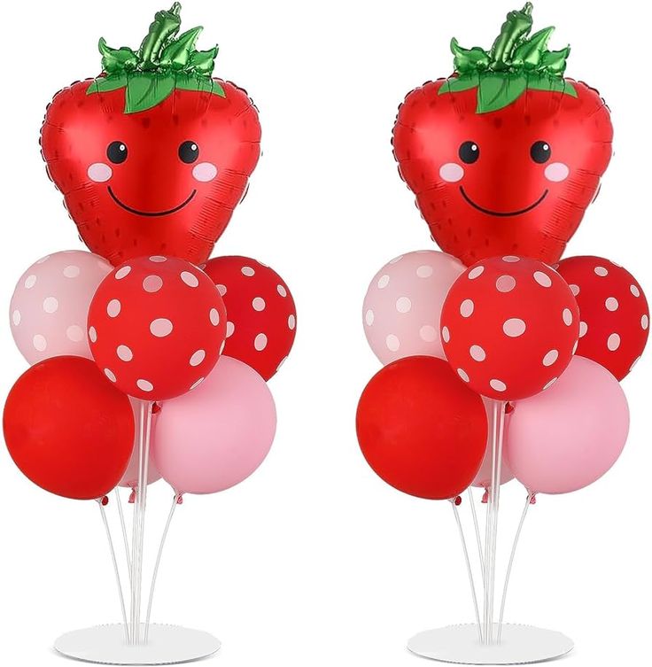 strawberry Balloon Stand Set Of 2 air filled and ready to use