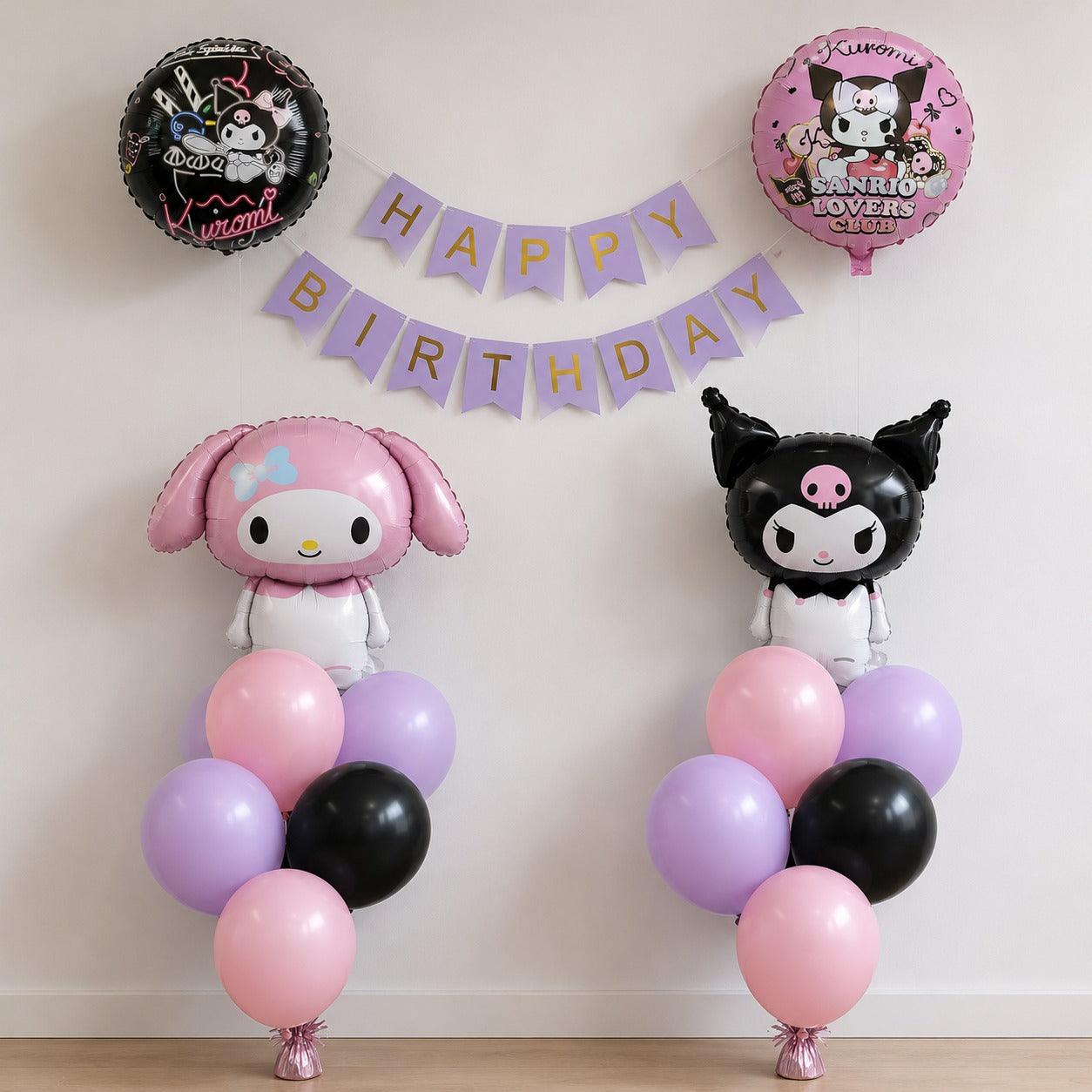 Kuromi and my melody birthday decoration kit set of 15 pcs