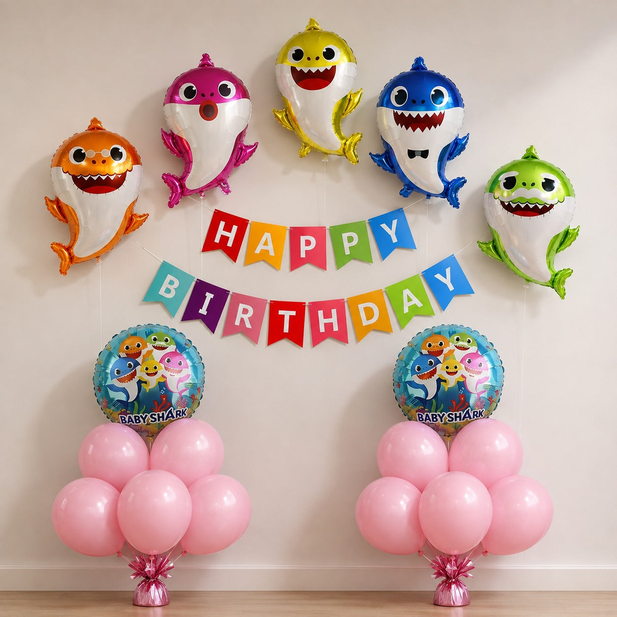 Baby shark foil balloon pink set 18pcs set