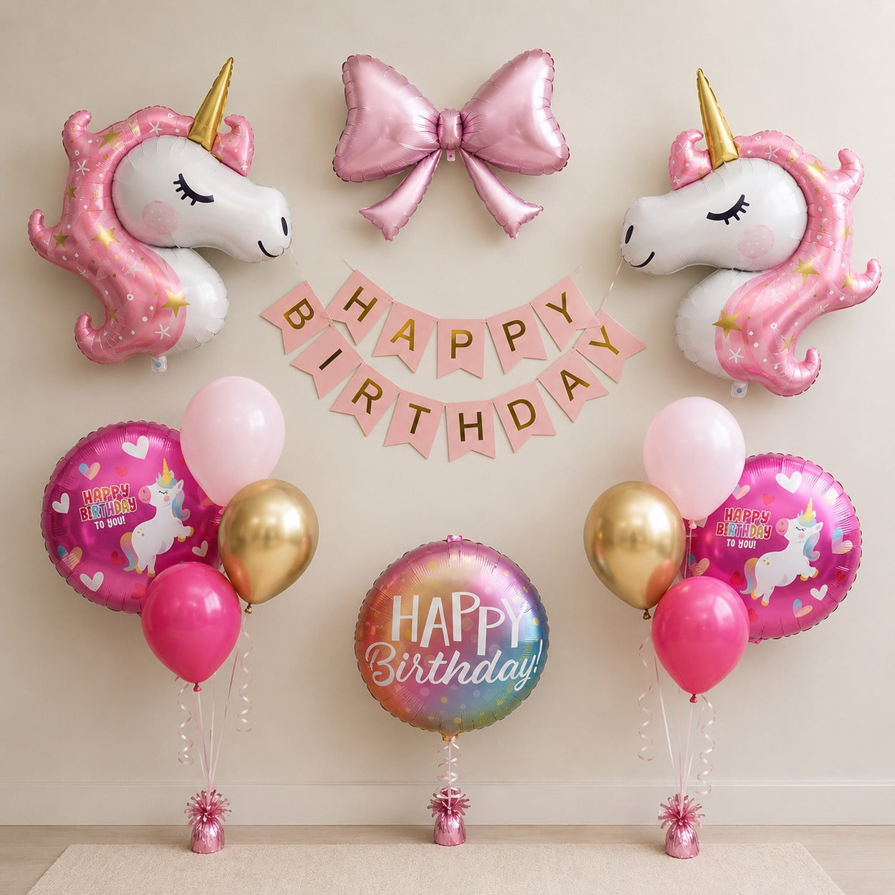 Unicorn pink birthday decoration kit