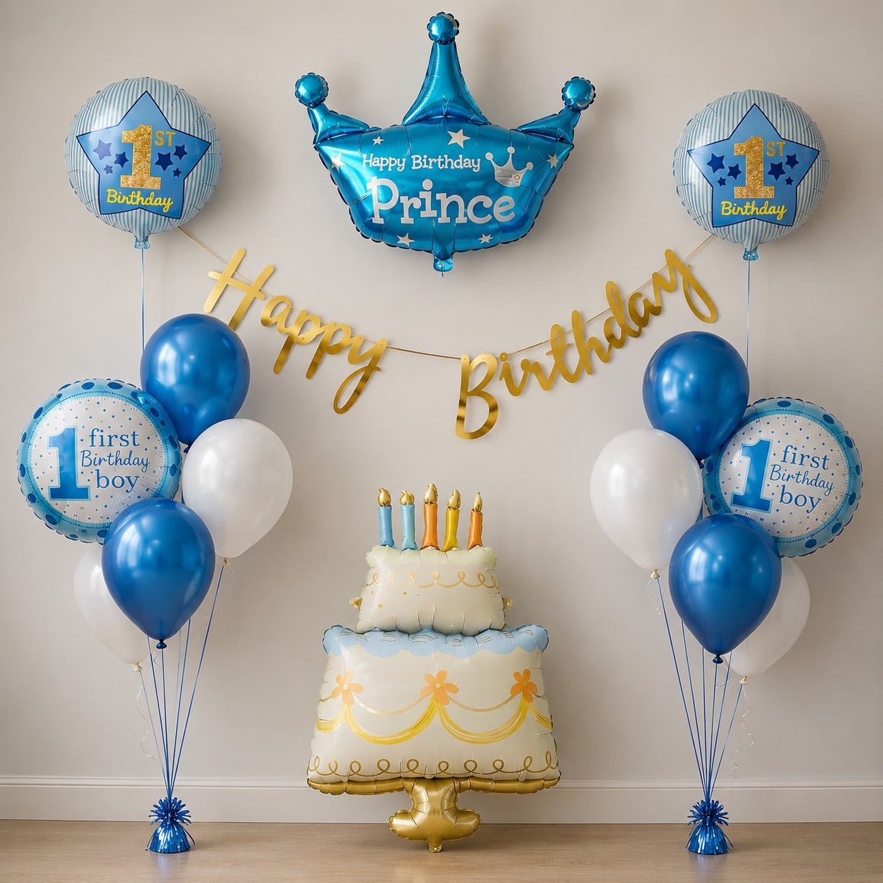 simple first birthday decoration - blue