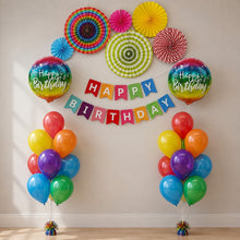 Simple & elegant balloon decoration featuring a paper fan, 20 latex balloons, a banner, and 2 foil balloons — perfect for birthdays and small celebrations.