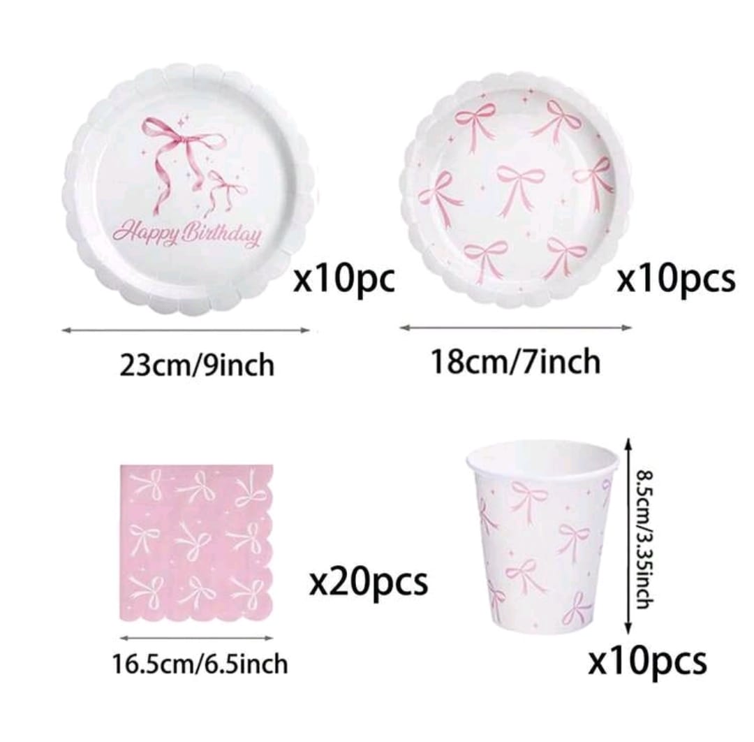 Bow theme  white with pink Bow tableware severs 10