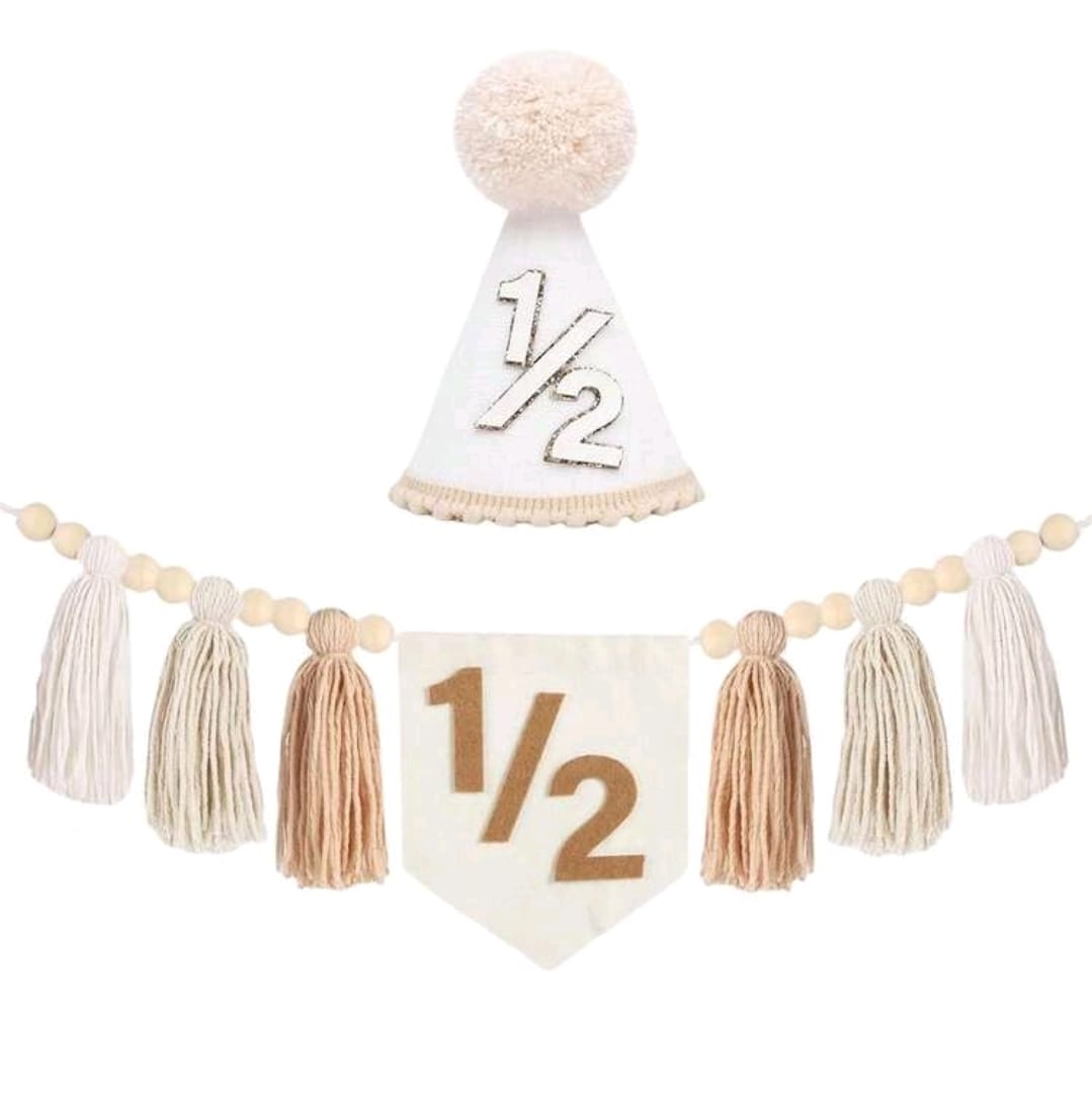 Half birthday party cap and banner combo