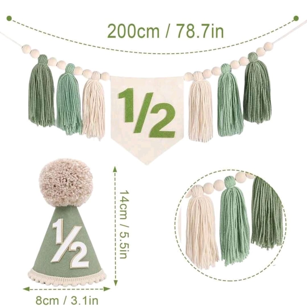 Sage green Half birthday party cap and banner combo