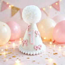 Bow theme first birthday cone party hat