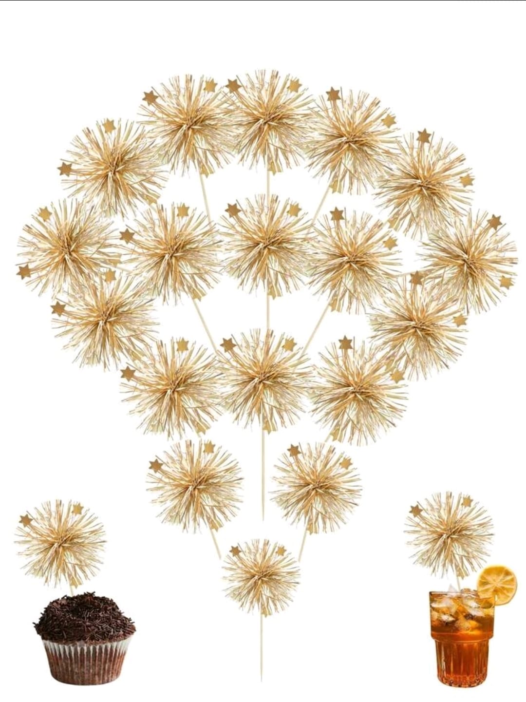 10 Golden firework style sparkle cake topper
