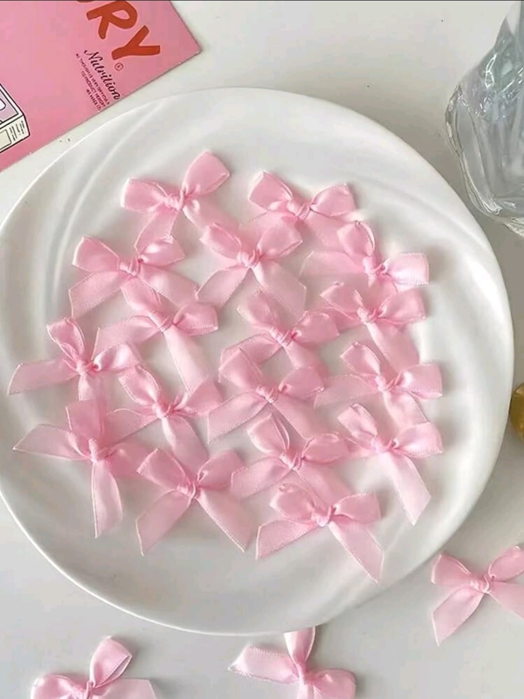 3.5x 4cm pink 50pcs  Bow satin ribbon