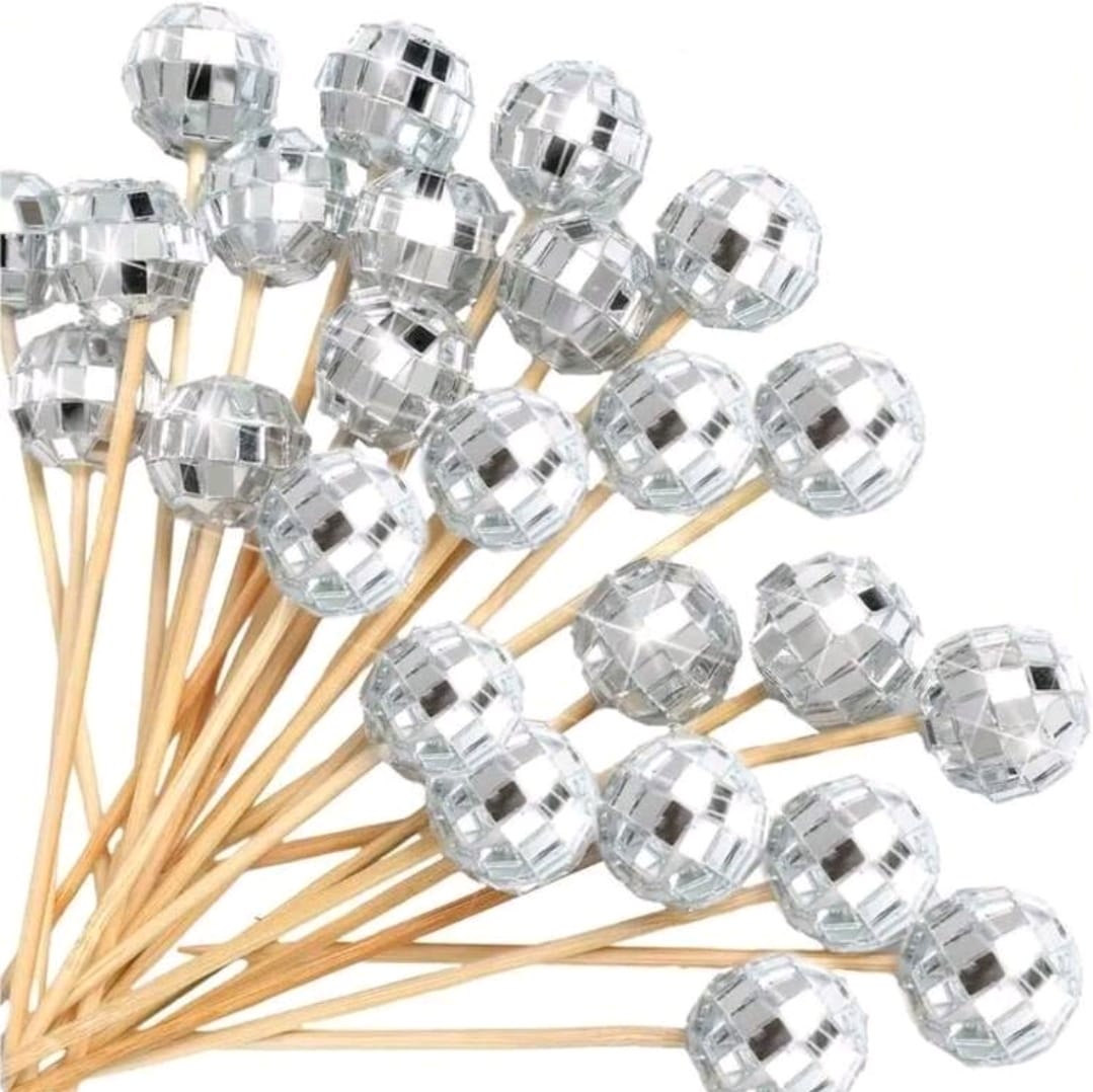 10 pcs Disco bamboo skewers cup cake topper