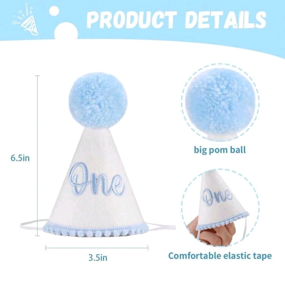 First birthday one party hat blue