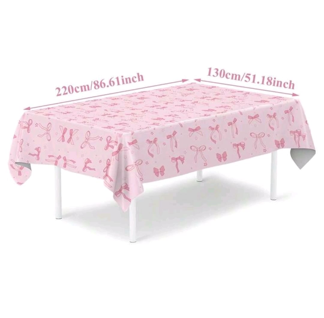 1pcs Pink Bow Pattern Tablecloth, Size 220*130cm PE Material Table Cover