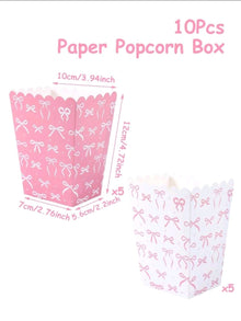 Bow printed pink white pop corn box 10pcs