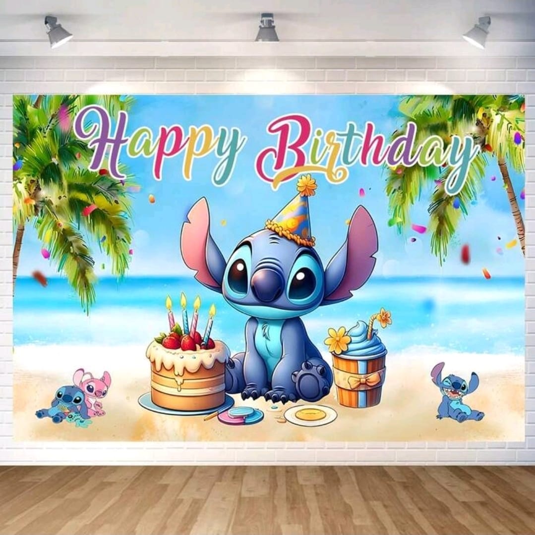 Lilo stitch birthday back drop 100x150cm