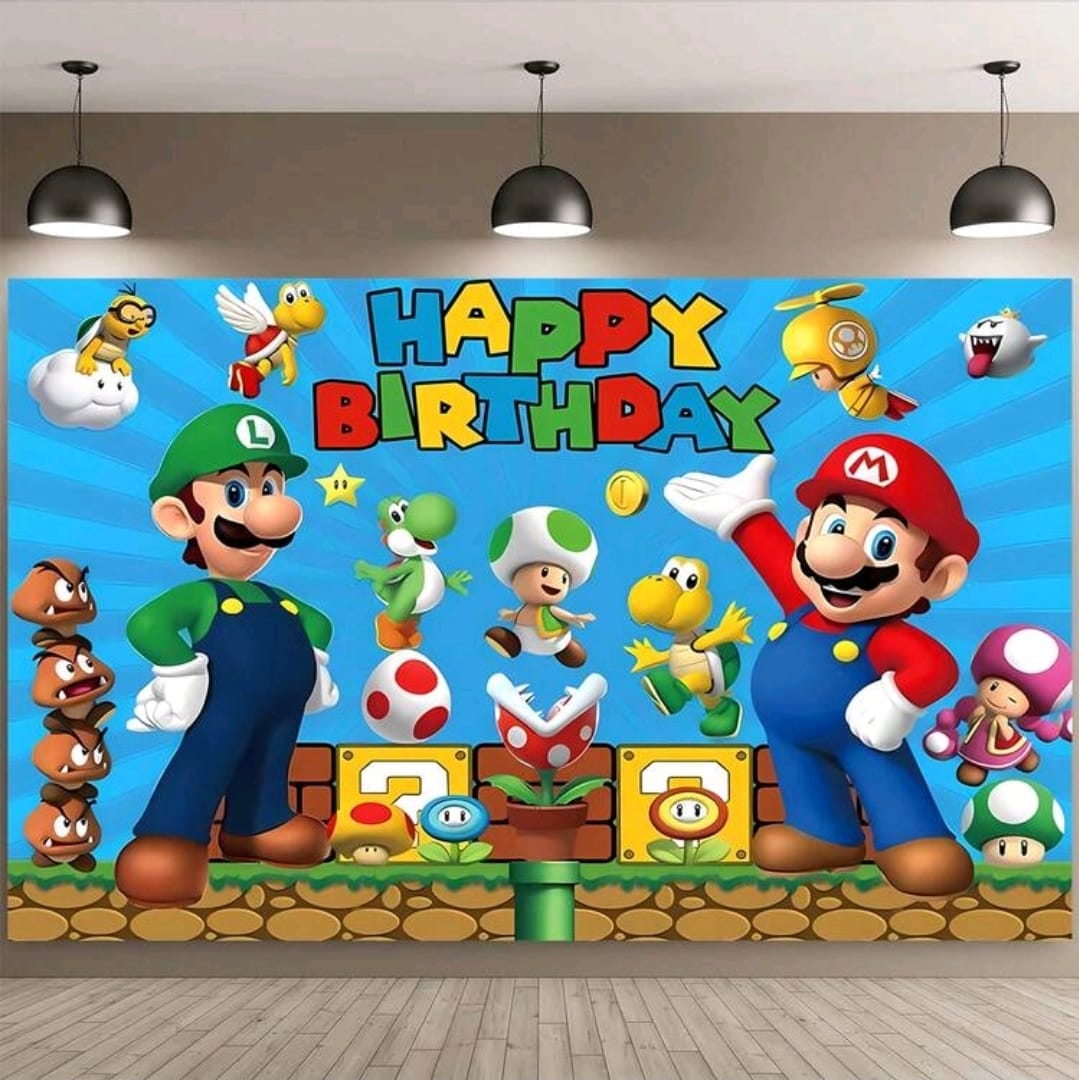 Super Mario birthday poster back drop banner  270x180