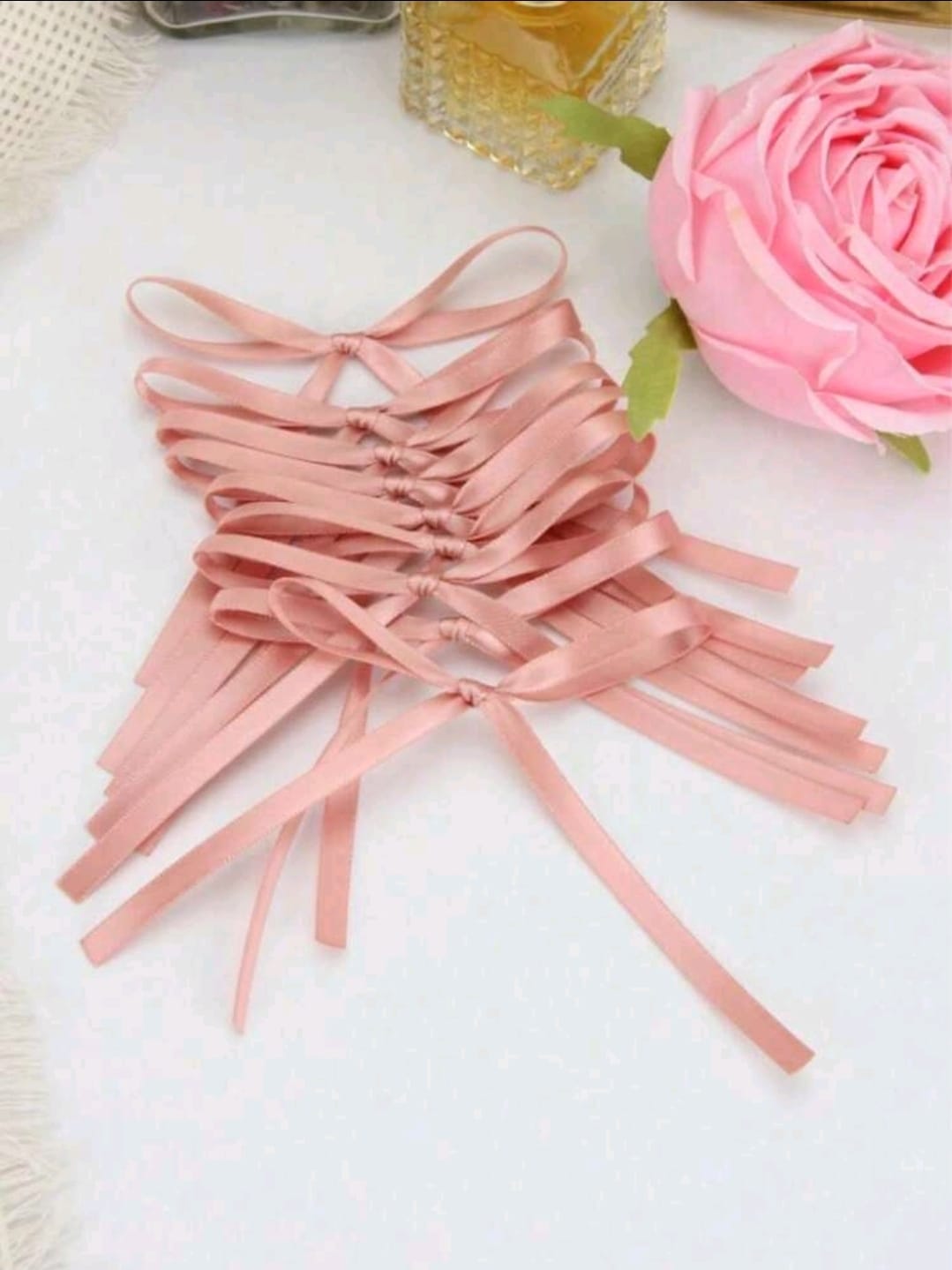 50pcs long ribbon bow Rosegold