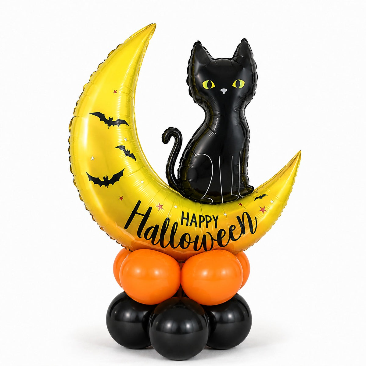 magical spooky cat on moon  air filled balloon base