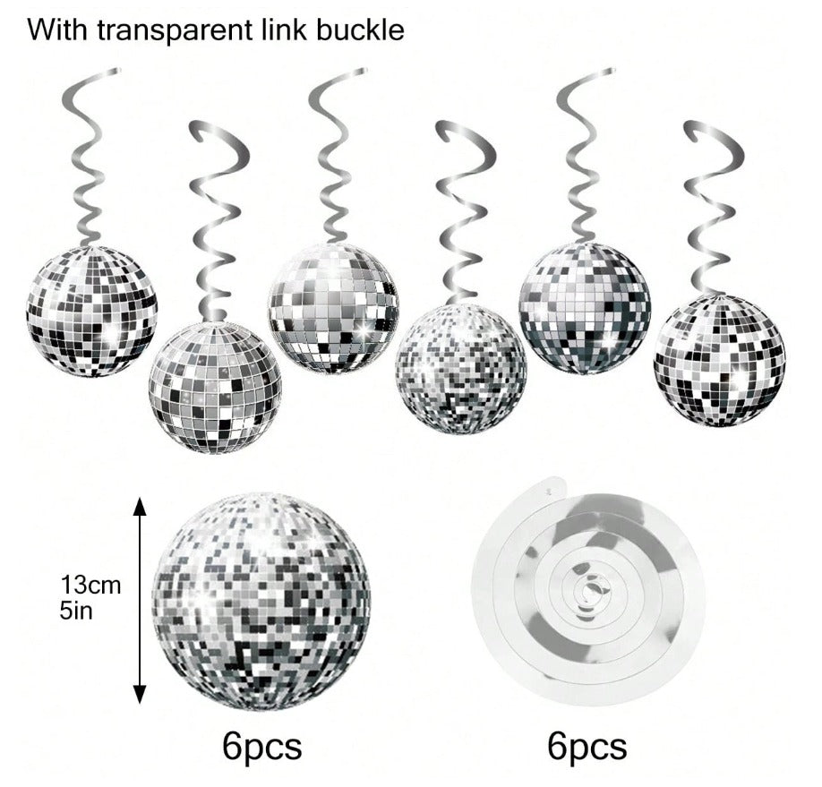 12 pcs Disco Party Decor 70s Disco Ball Hanging Swirls Streamer Silver Ceiling Decor