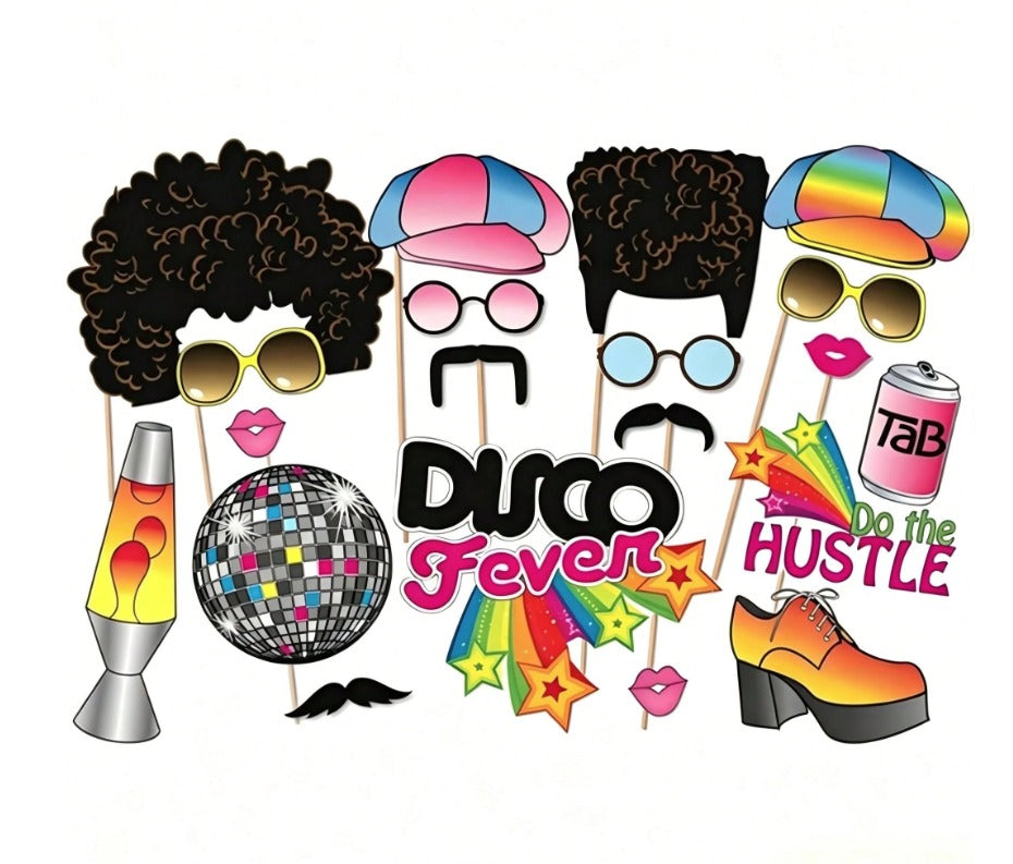 20pcs Disco Photo Booth Props, Suitable For 70s Disco Party Decor