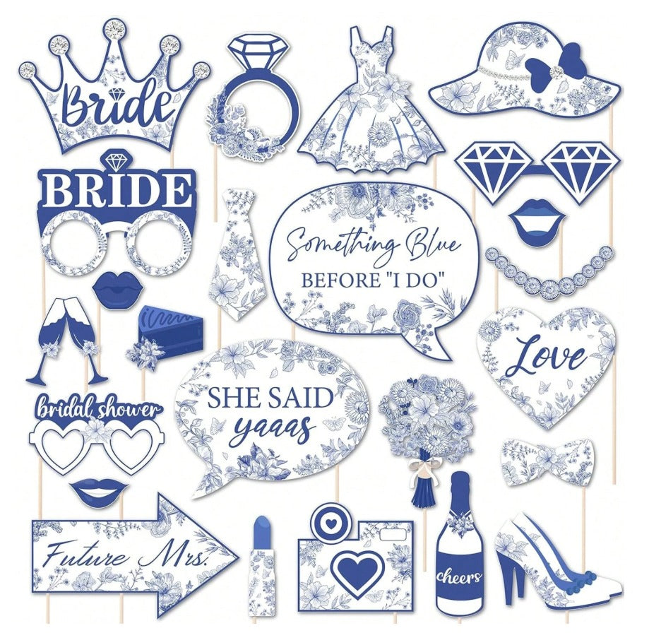 24pcs Bachelorette Wedding Engagement Party, Something Blue Before I Do Bridal Shower Decorations