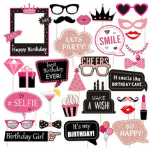 31pcs Pink & Black Birthday Party Photo Props - Rose Gold Glitter Funny