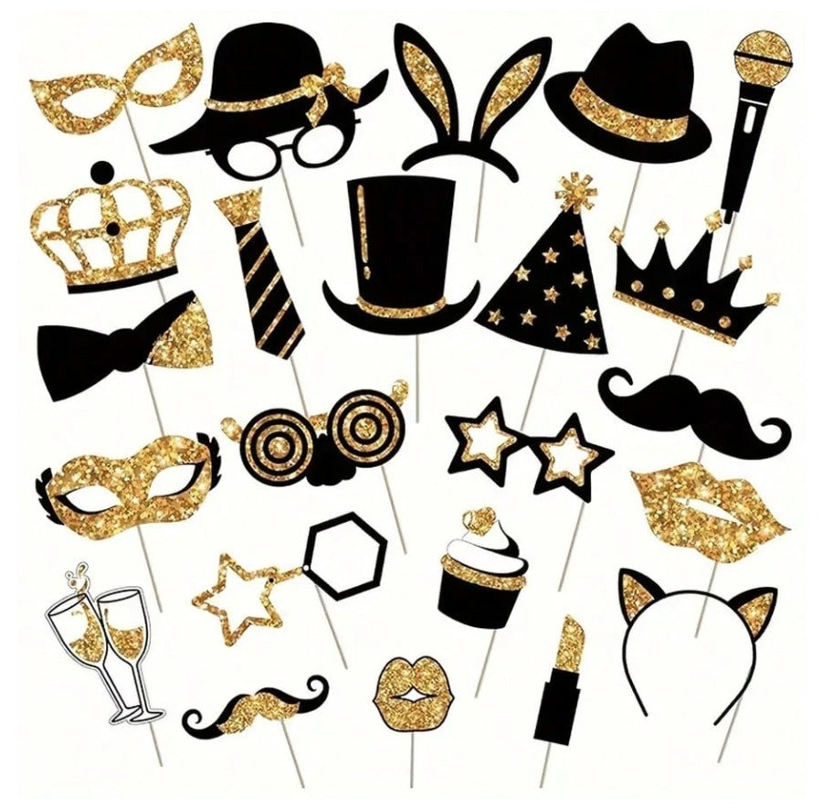 23pcs Fun Photo Booth Props Masquerade Disco Carnival Party Decoration