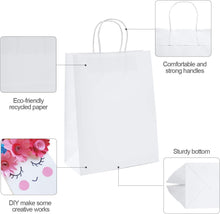 White Kraft Gift Bags with Handles, Natural Plain Kraft Paper Shopping Bags 15 pcs