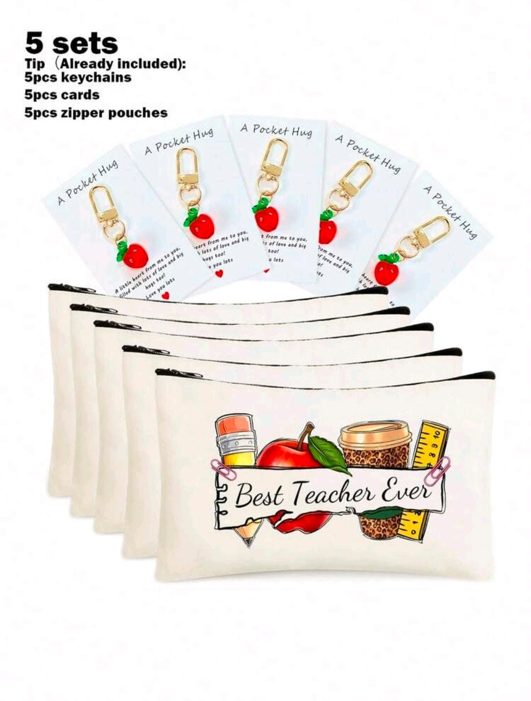 5 sets of teachers day pouch with key chain in card