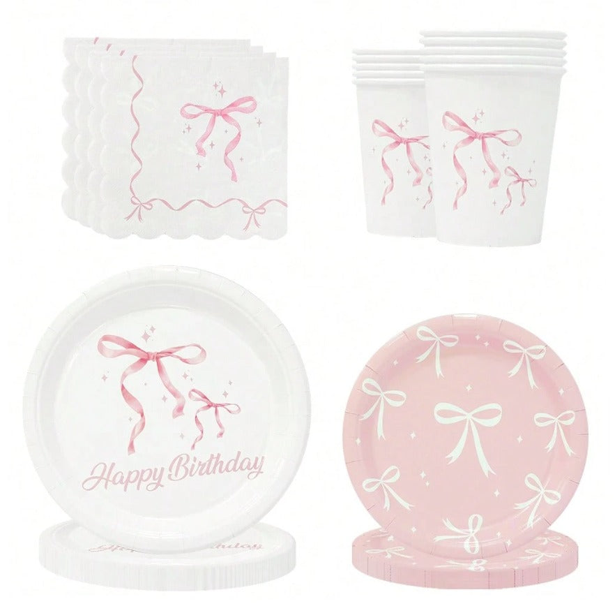 80pcs white bow plate sup tableware set serves 20