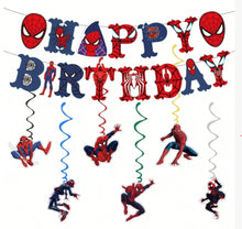 spiderman birthday banner and hanging