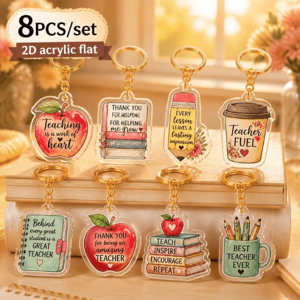 8 Colorful Inspirational Flat Acrylic Teacher's Day Keychains