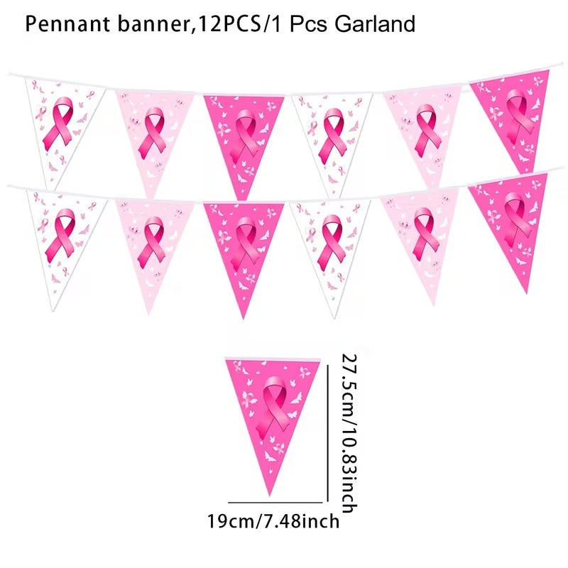 Breast Cancer Triangular Flags Pink  Banners