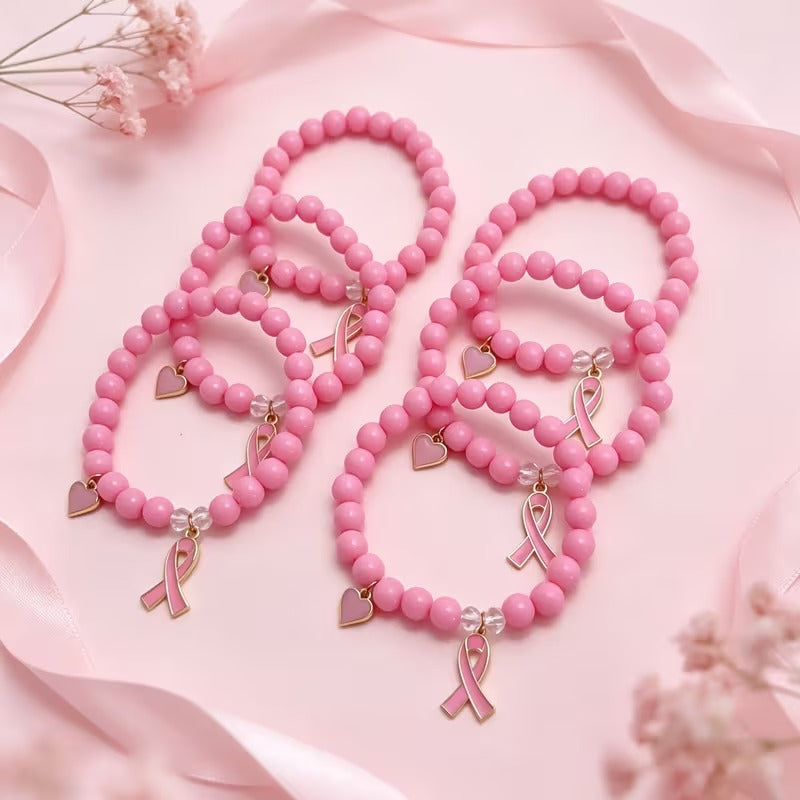 breast cancer awareness bracelets with charms 6pcs