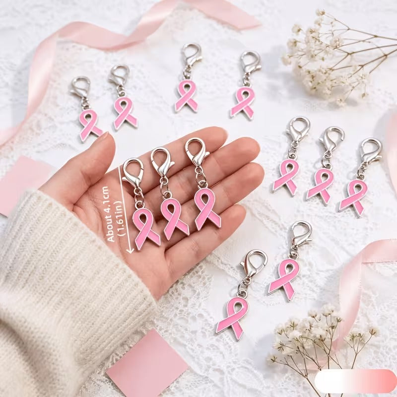 Pink Ribbon Breast Cancer awareness Keychains, Cute Charms 10pcs