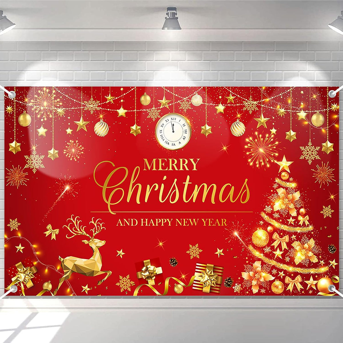 red new year and seasonal greeting backdrop banner 150x210 cm