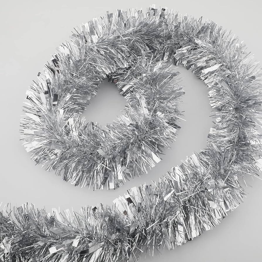 Silver tinsel garland 2m