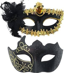 Black gold masquerade mask pair
