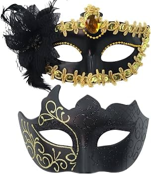 Black gold masquerade mask pair