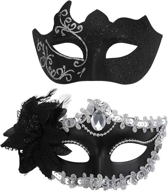 Black silver masquerade mask pair