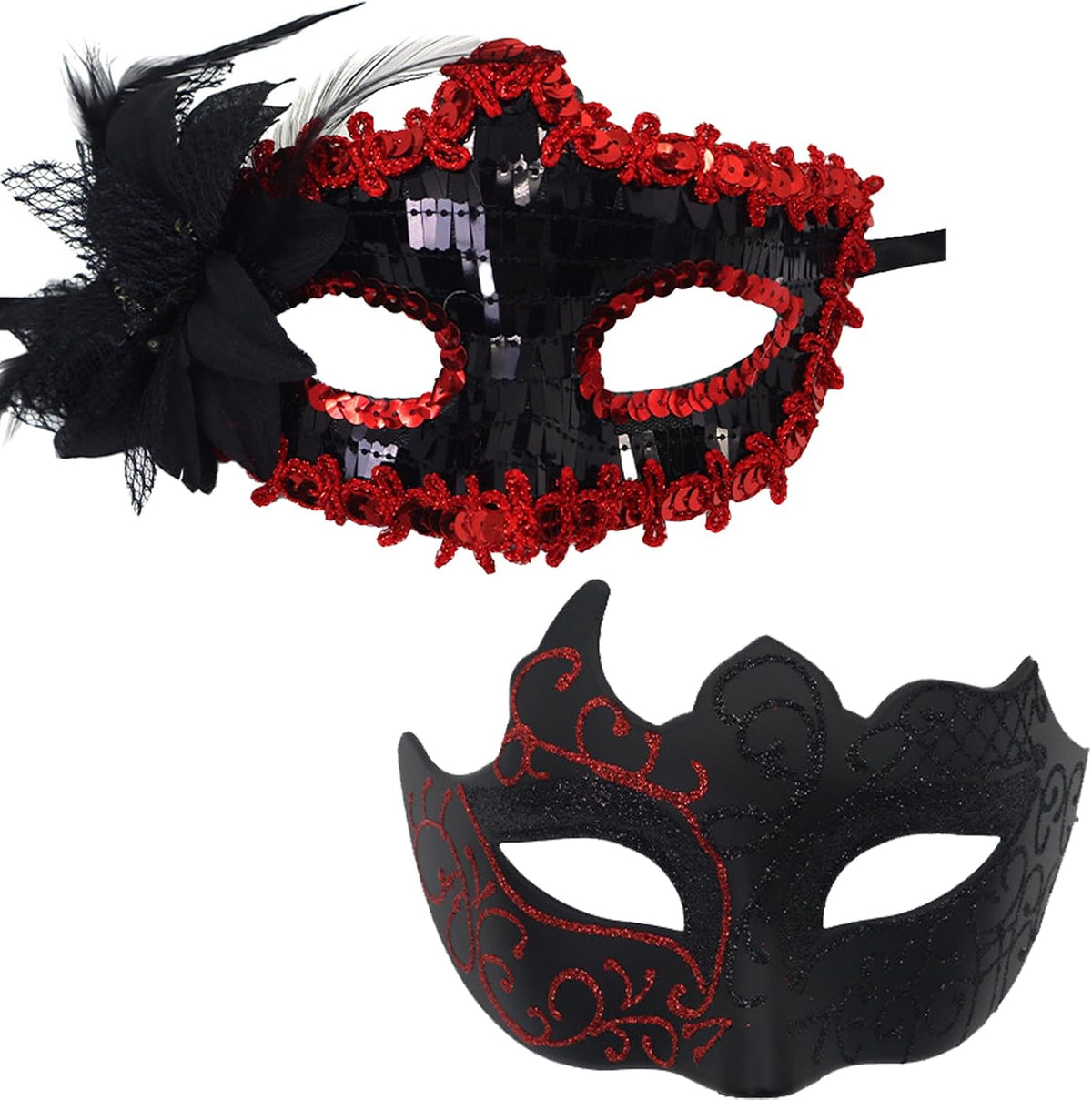 Black red masquerade mask pair