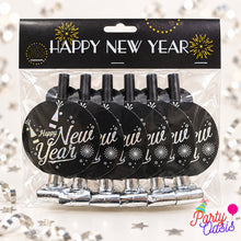 Premium happy new year blowers silver - pack of 6