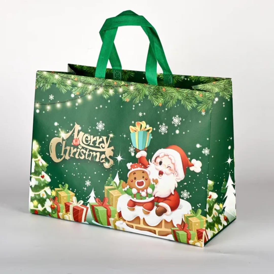 Festive season large gift bag green 25x7x31.5 cm