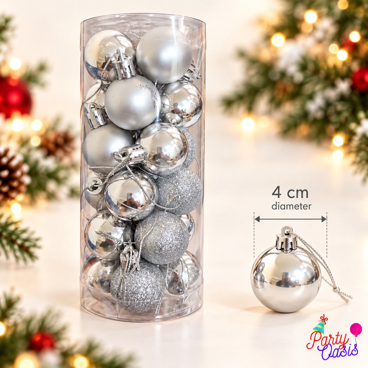 Festive season tree ornaments silver - pack of 24 pcs
